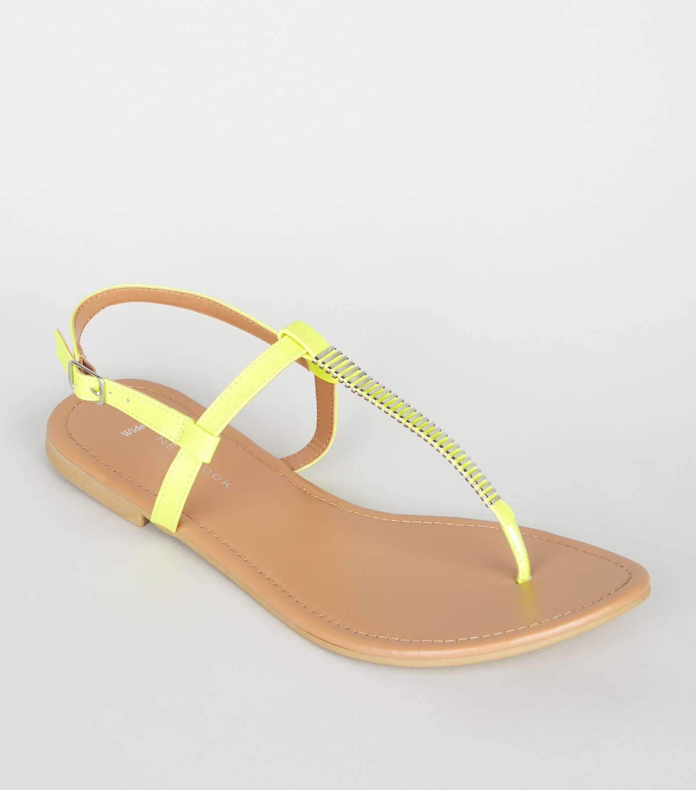 Wide Fit Green Neon Metal Studded Footbed Sandals