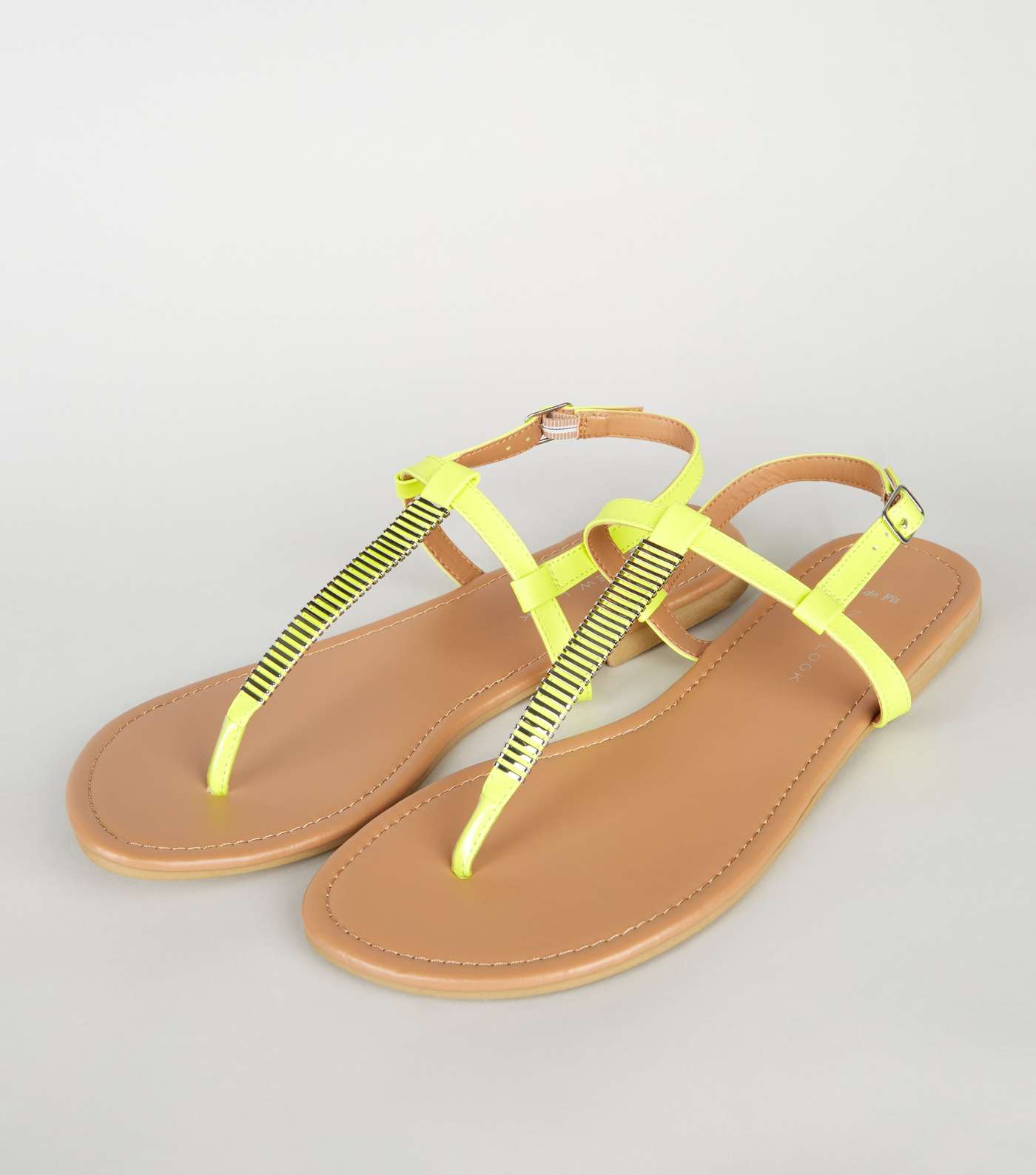 Wide Fit Green Neon Metal Studded Footbed Sandals Image 3