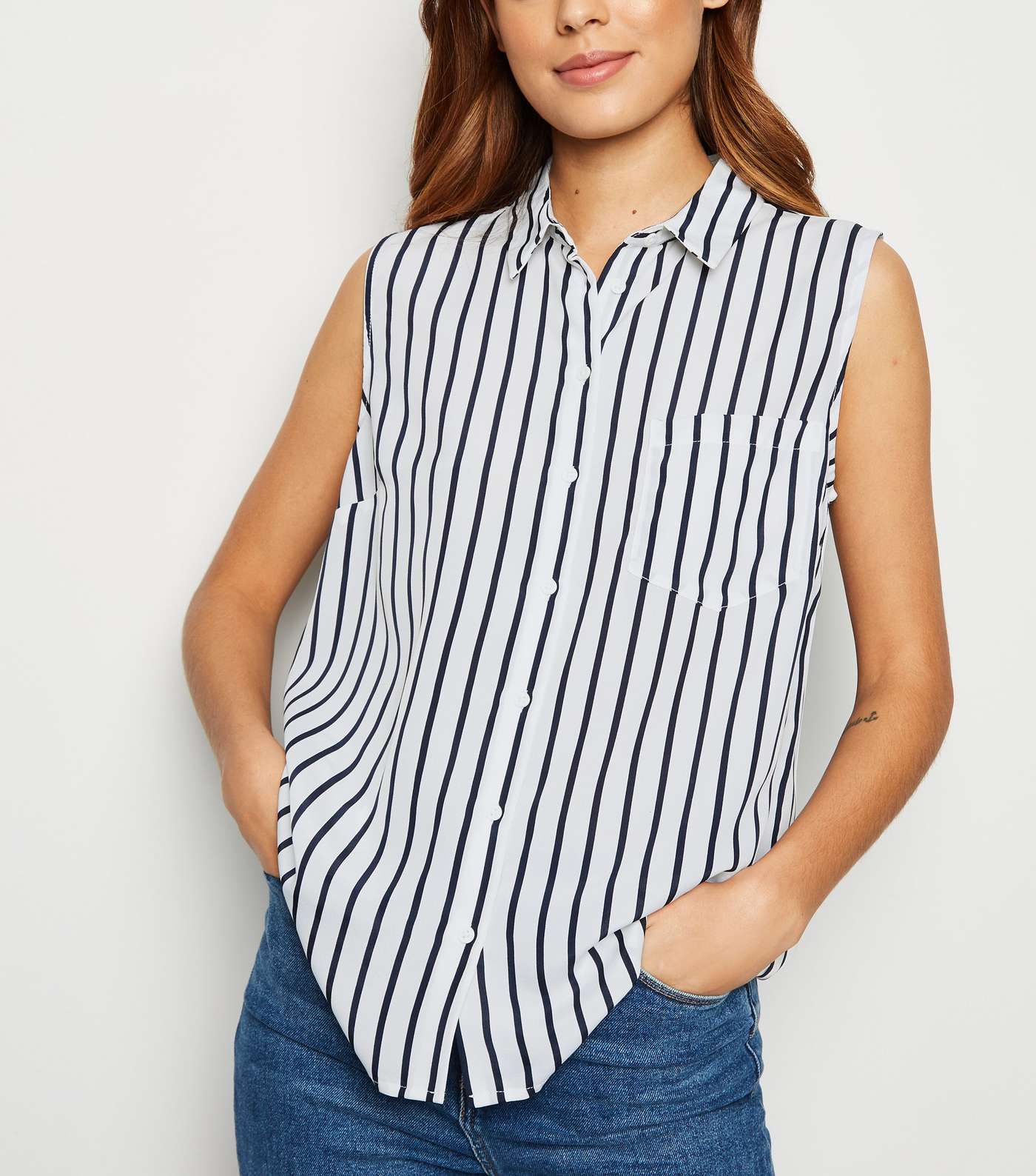 White Stripe Sleeveless Shirt