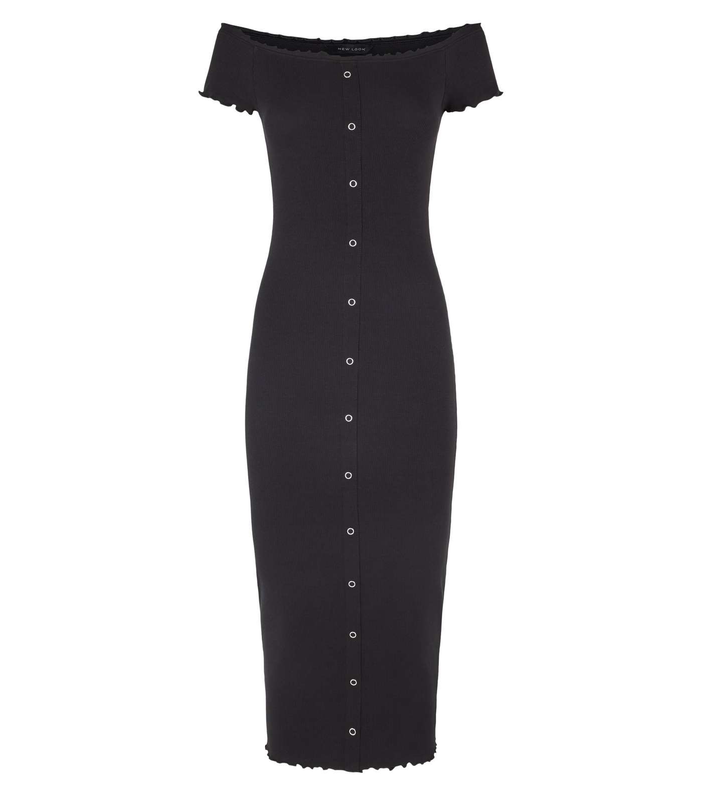 Black Frill Trim Bardot Midi Dress Image 4