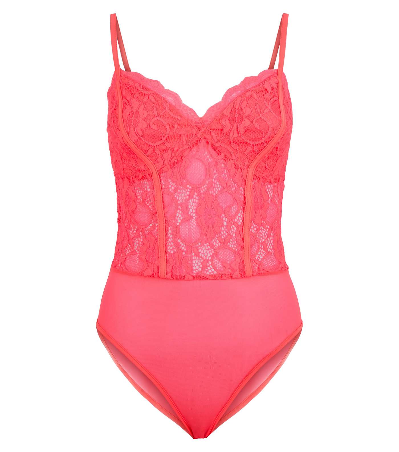 Bright Pink Neon Sheer Lace Bodysuit Image 4