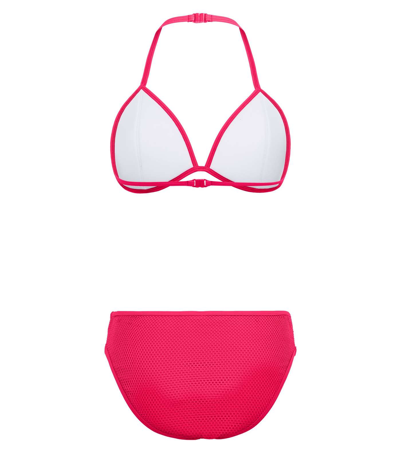 Girls Bright Pink Neon Mesh Bikini Set Image 2