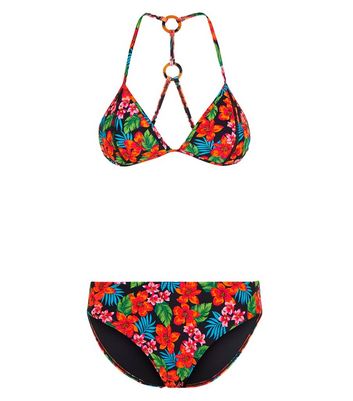 tropical print bikini set