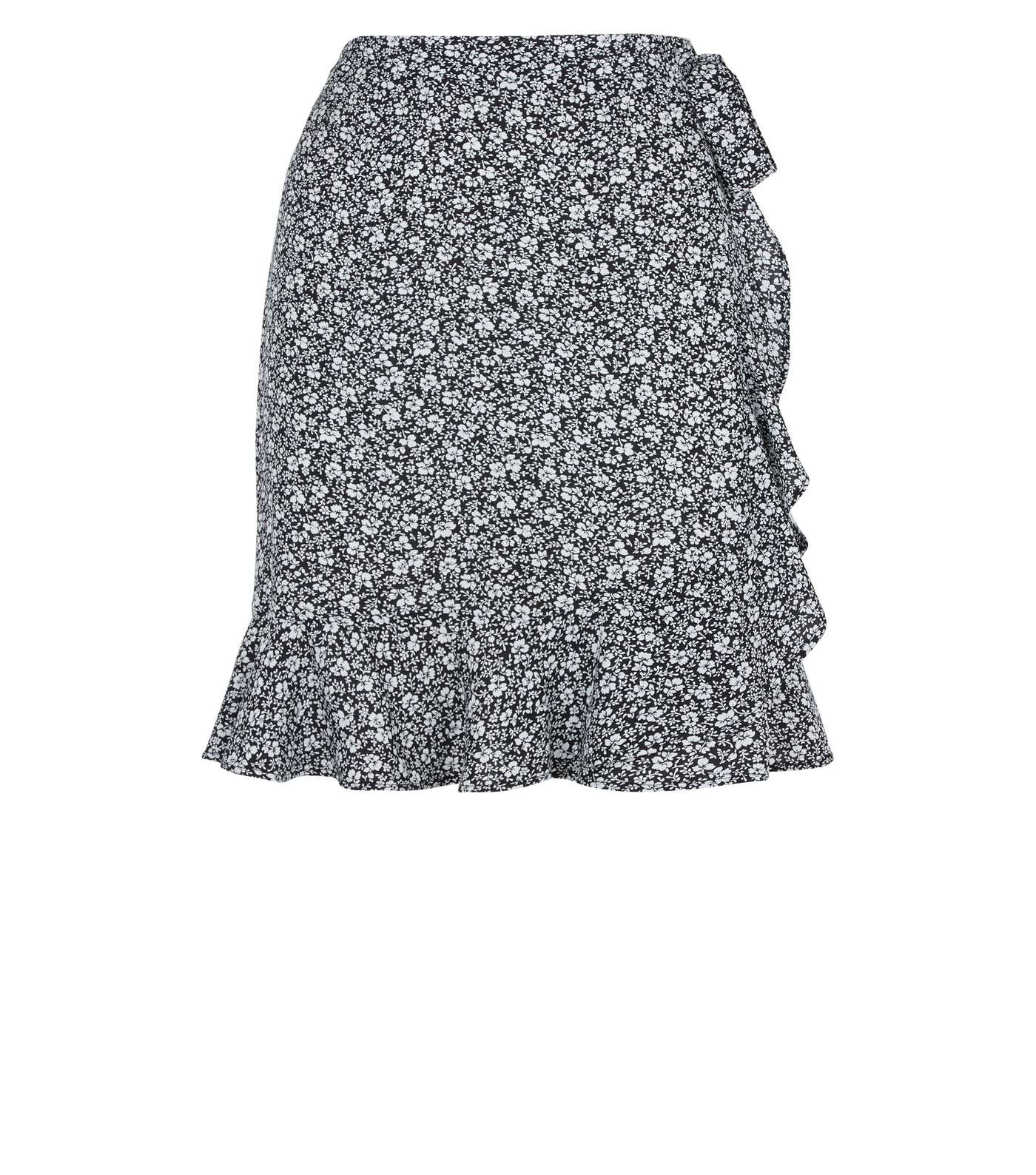 Black Ditsy Floral Wrap Front Mini Skirt Image 4