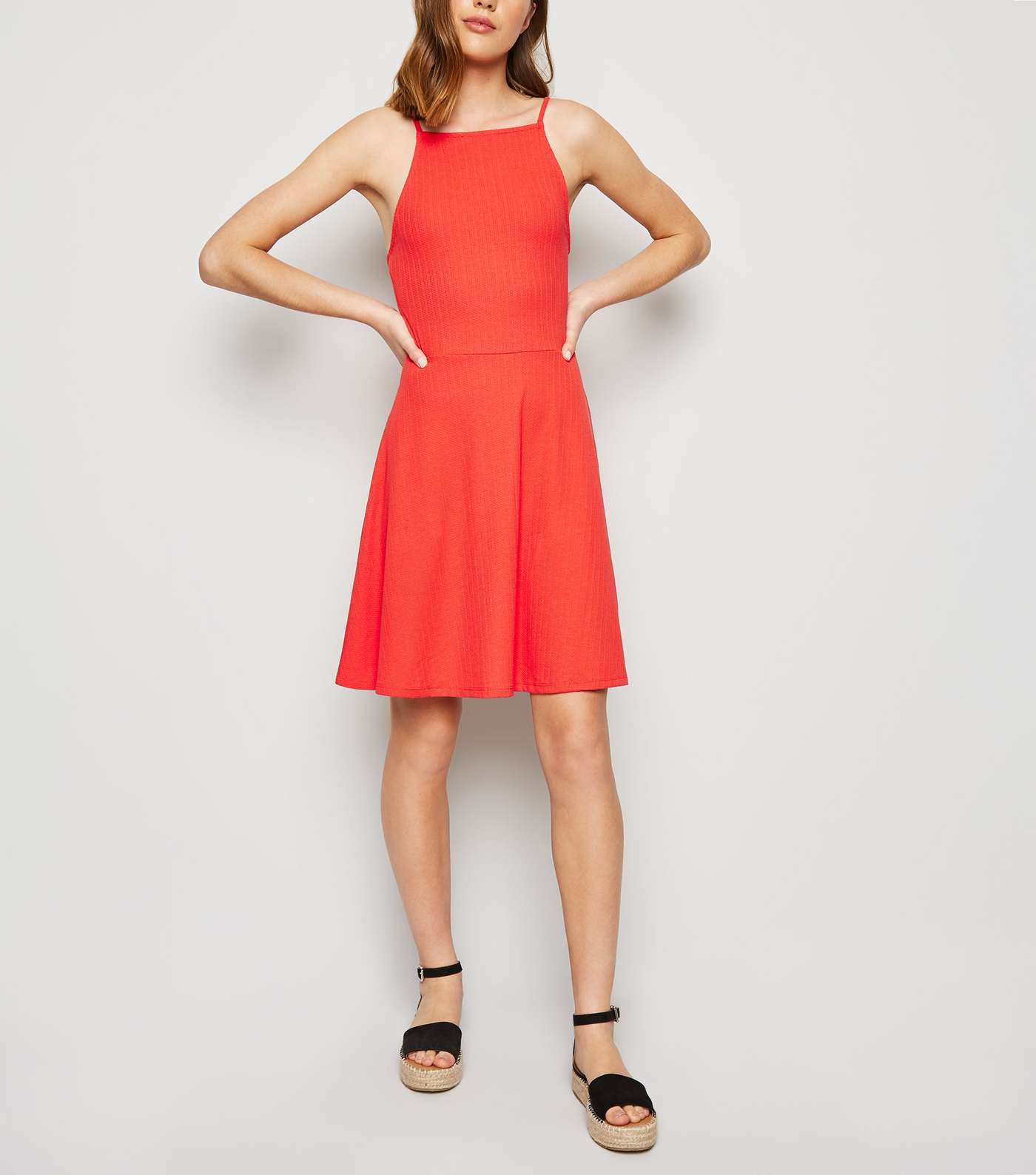 Red Waffle Jersey Skater Dress Image 2