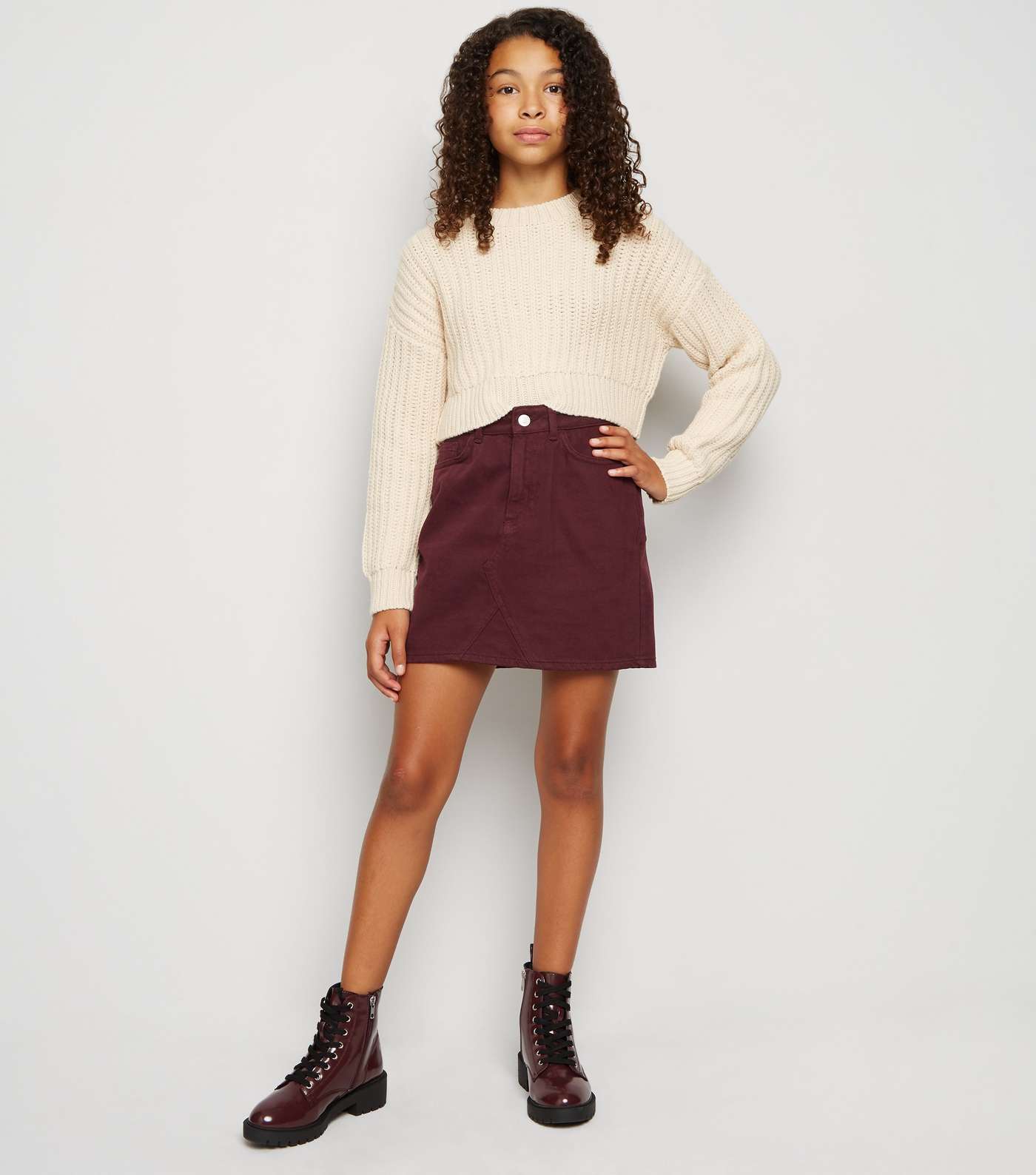 Girls Burgundy Denim Skirt Image 2