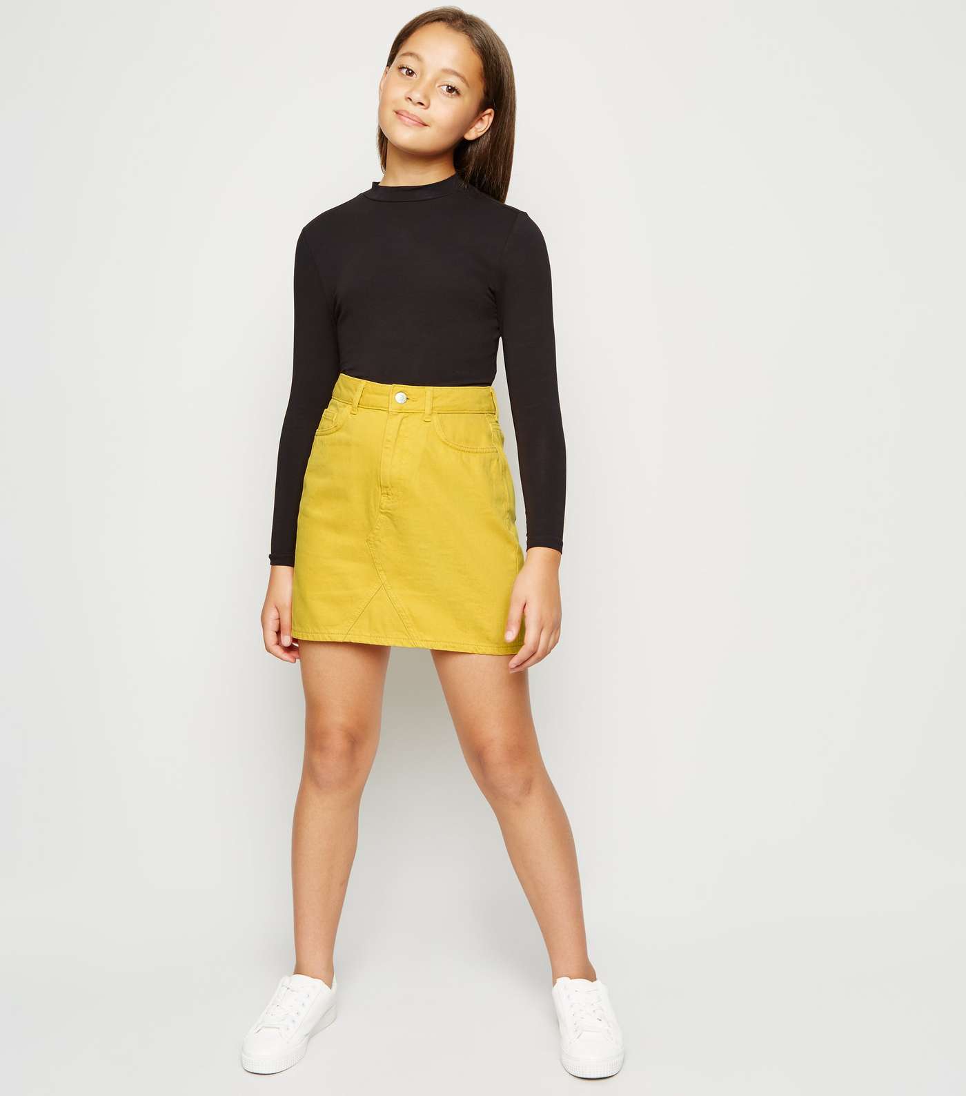Girls Mustard Denim Mini Skirt Image 2