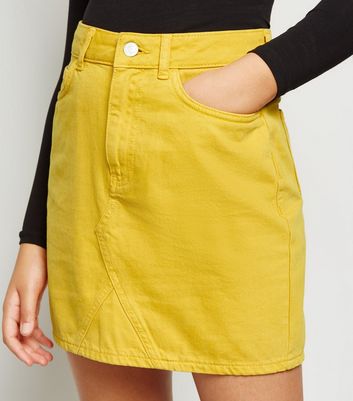 Mustard Yellow Denim Skirt - Snap Button Skirt - A-Line Skirt - Lulus
