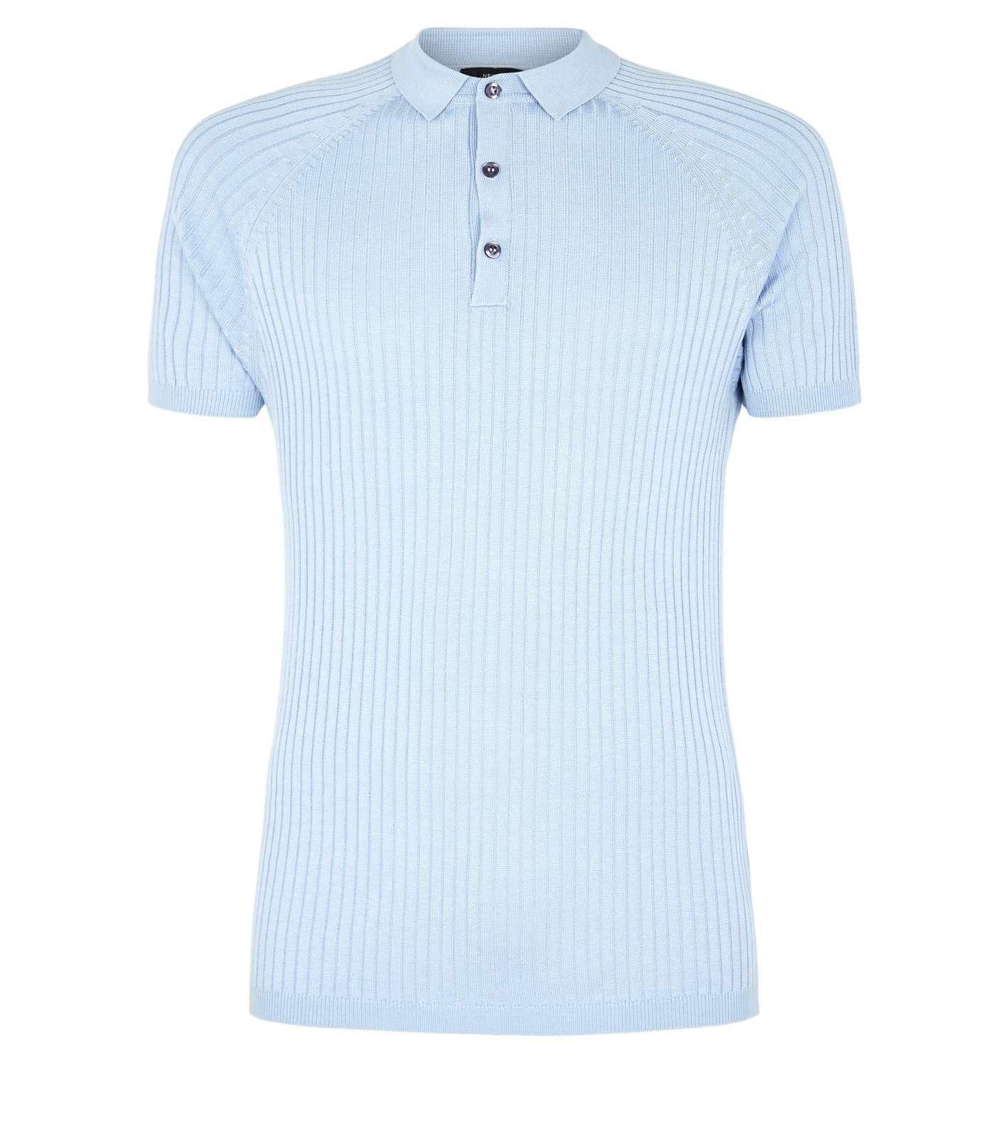 Pale Blue Knit Muscle Fit Polo Shirt Image 4