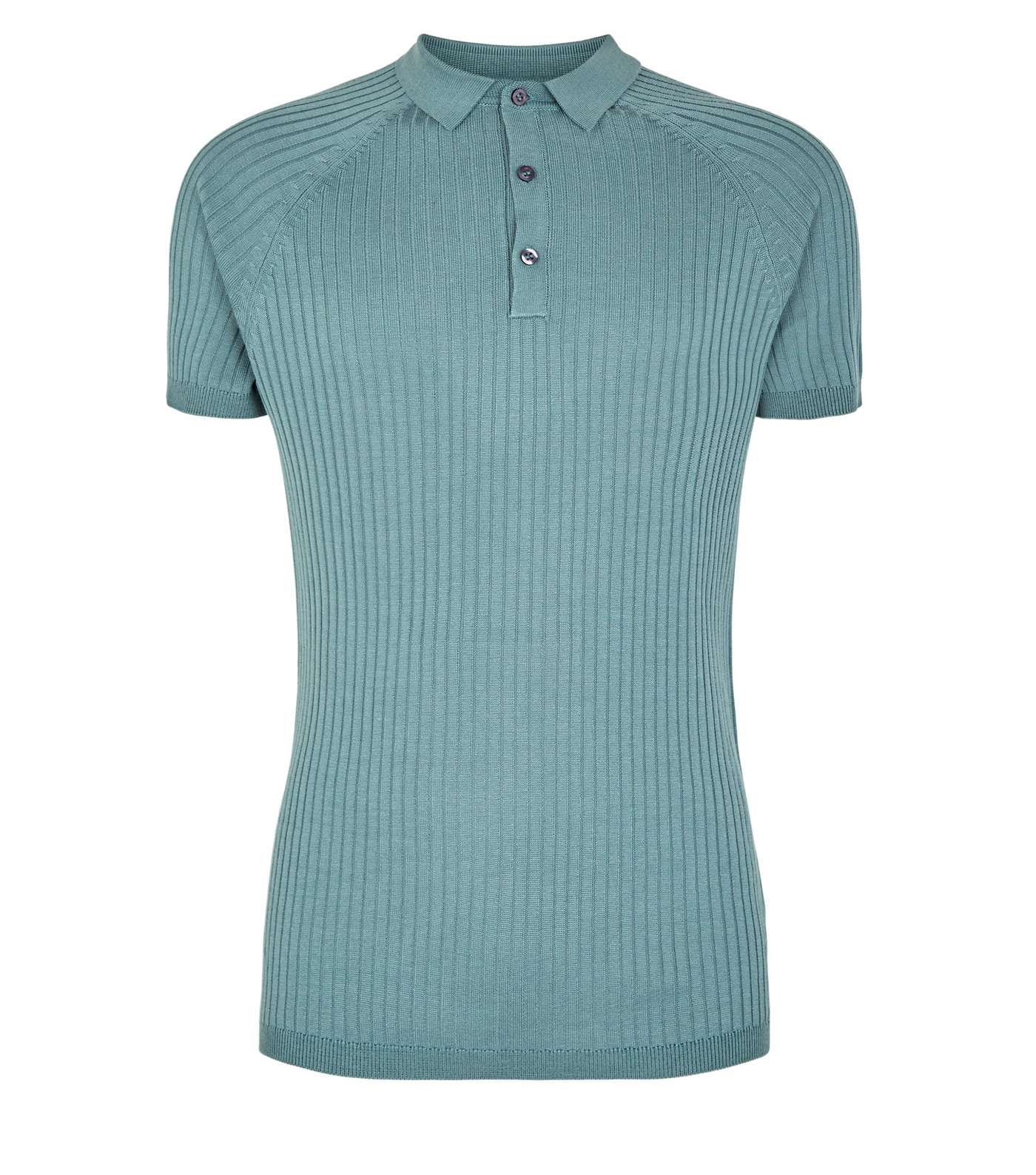 Teal Knit Muscle Fit Polo Shirt Image 4