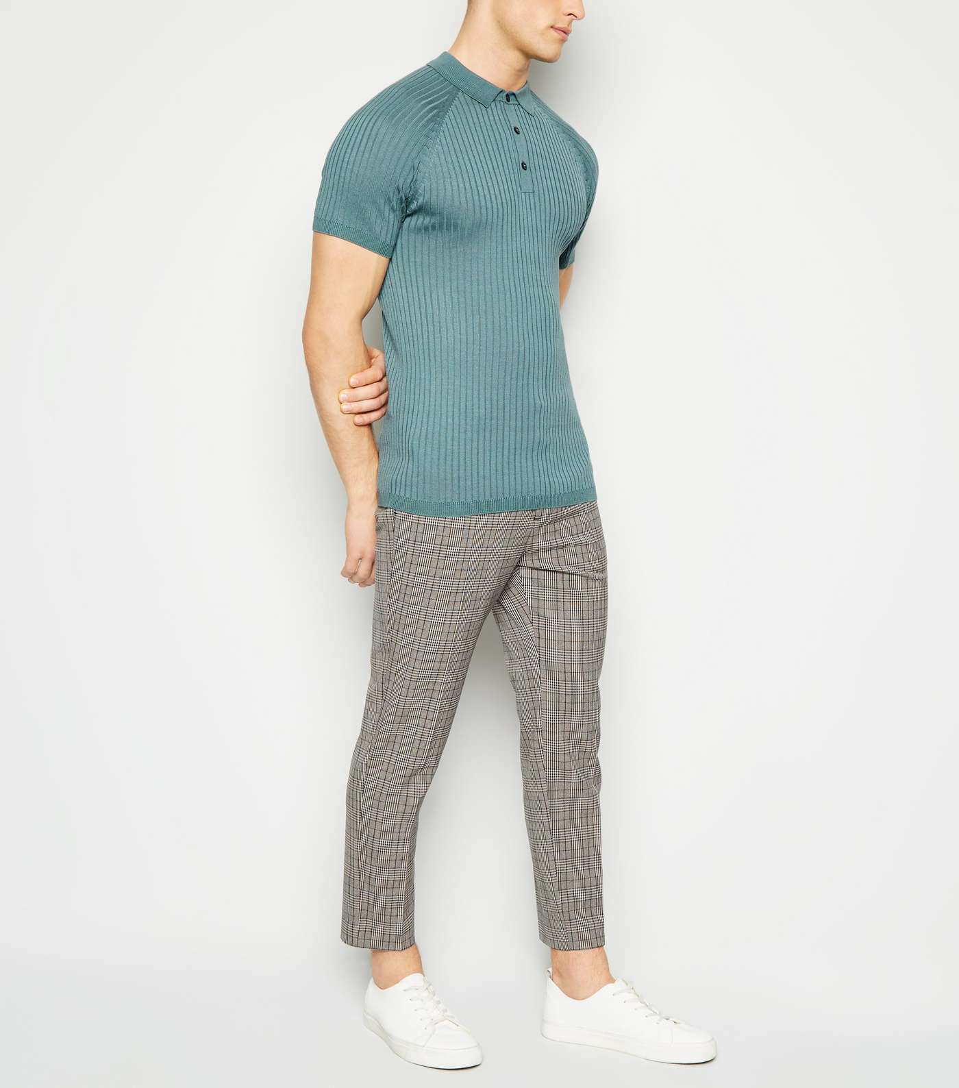 Teal Knit Muscle Fit Polo Shirt Image 2