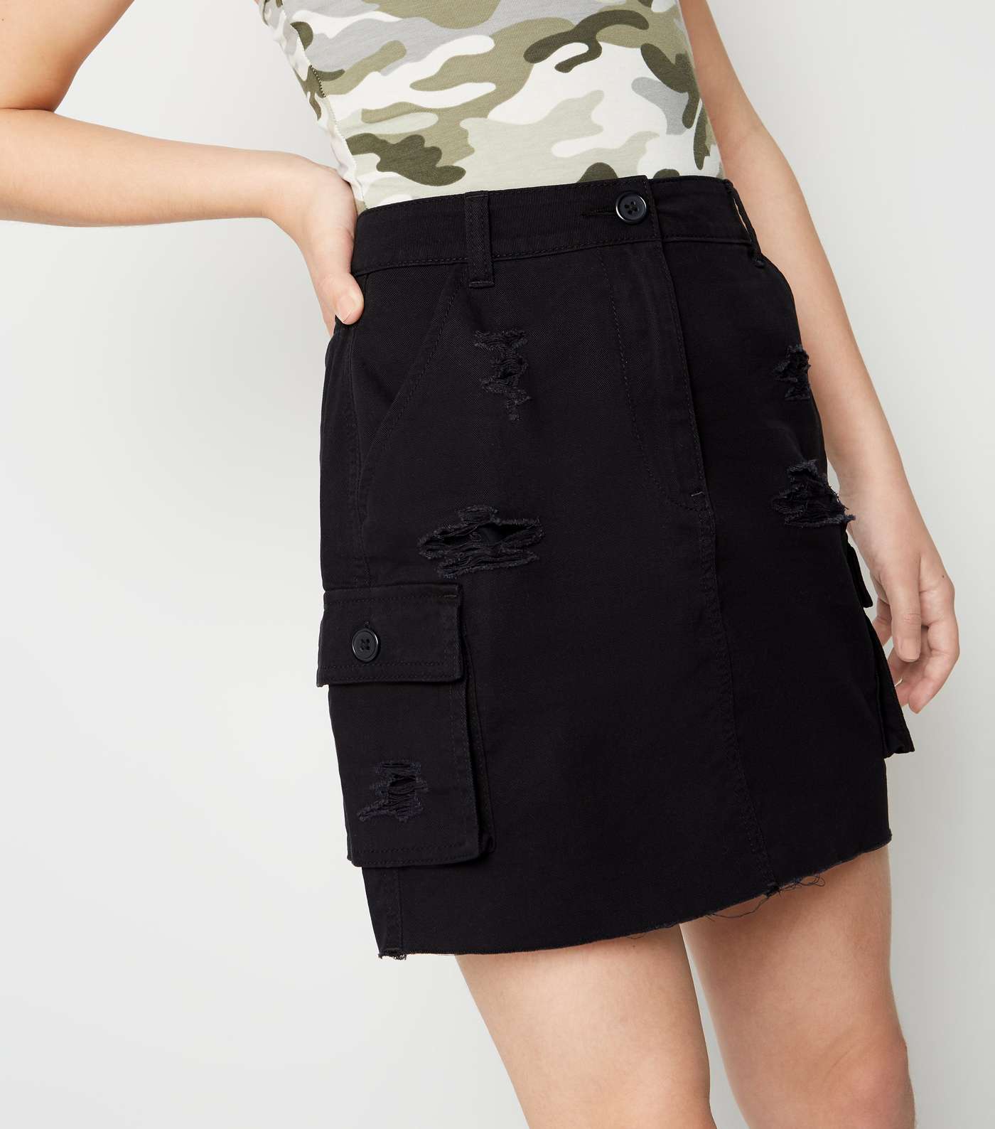 Girls Black Ripped Utility Mini Skirt Image 2