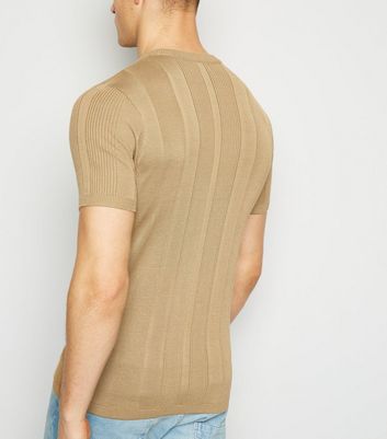 Image of Brown Knit Short Sleeve Muscle Fit T-Shirt New Look