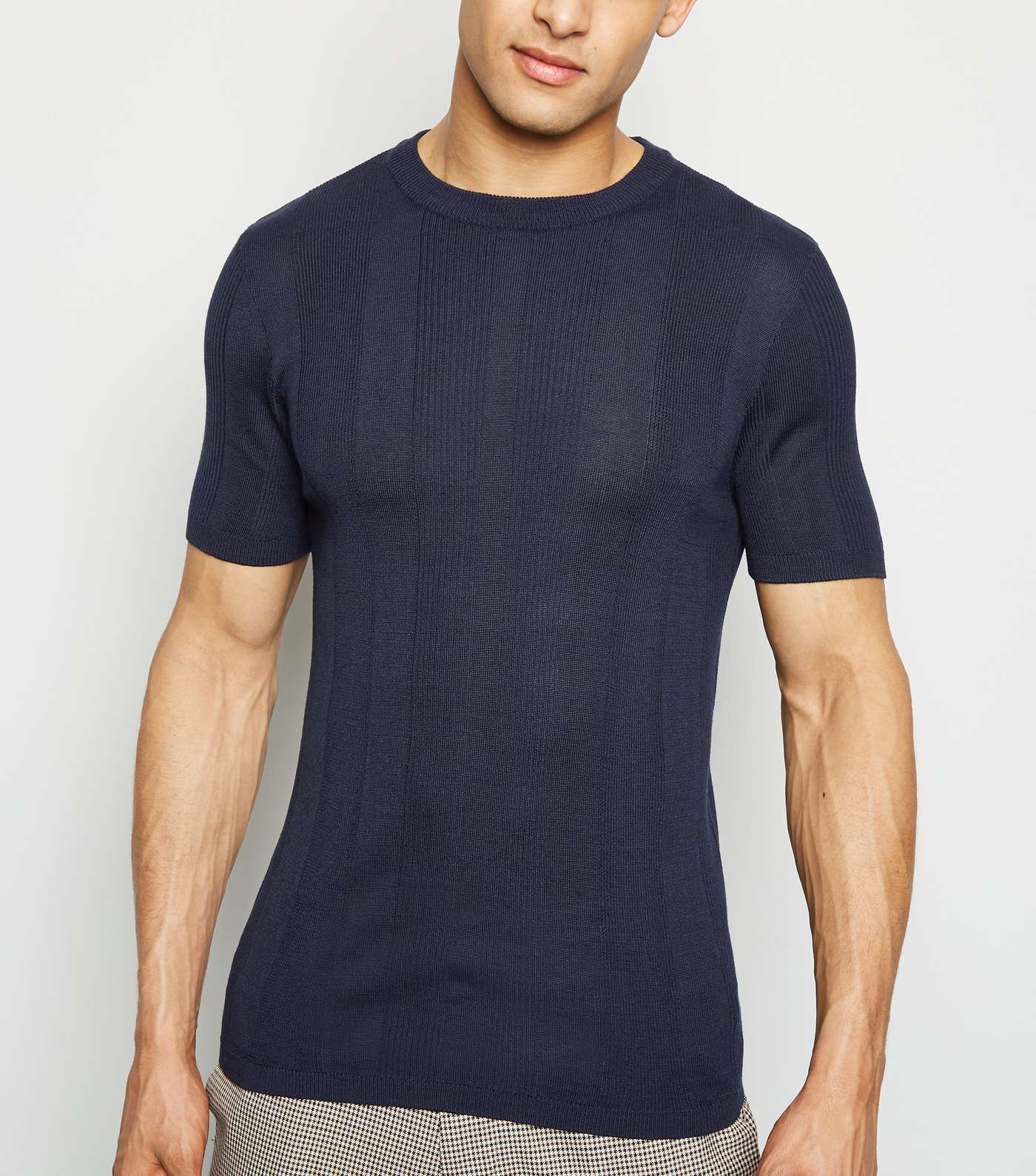 Navy Knit Short Sleeve Muscle Fit T-Shirt