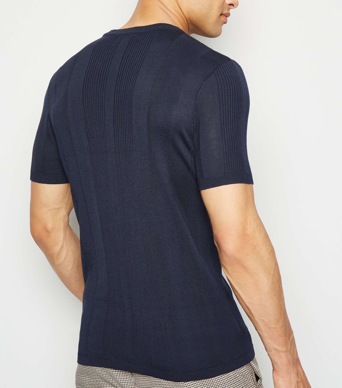 Navy Knit Short Sleeve Muscle Fit T-Shirt Image 3