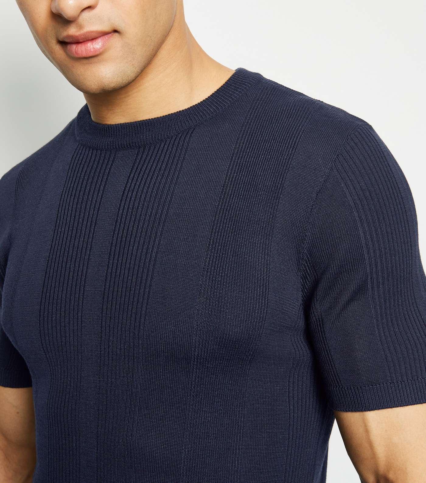 Navy Knit Short Sleeve Muscle Fit T-Shirt Image 5