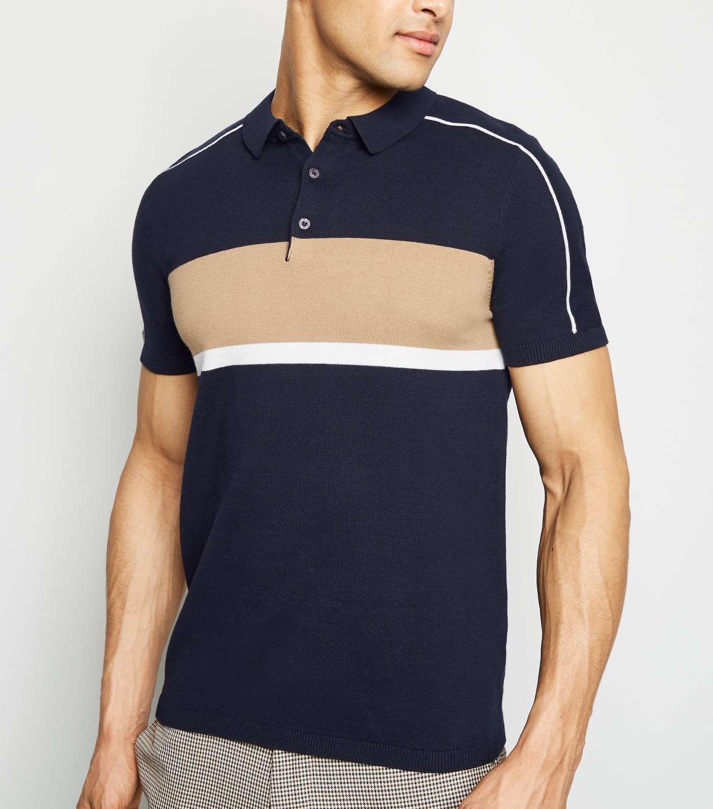 Navy Short Sleeve Colour Block Polo Shirt