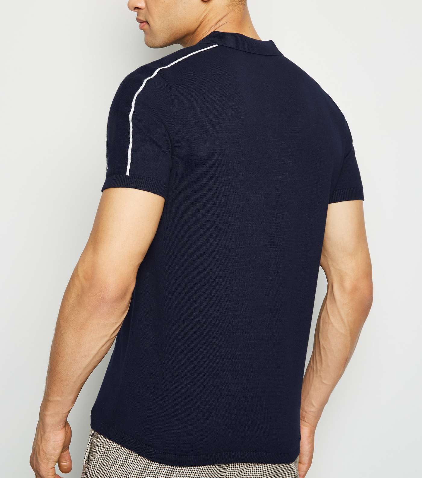 Navy Short Sleeve Colour Block Polo Shirt Image 3