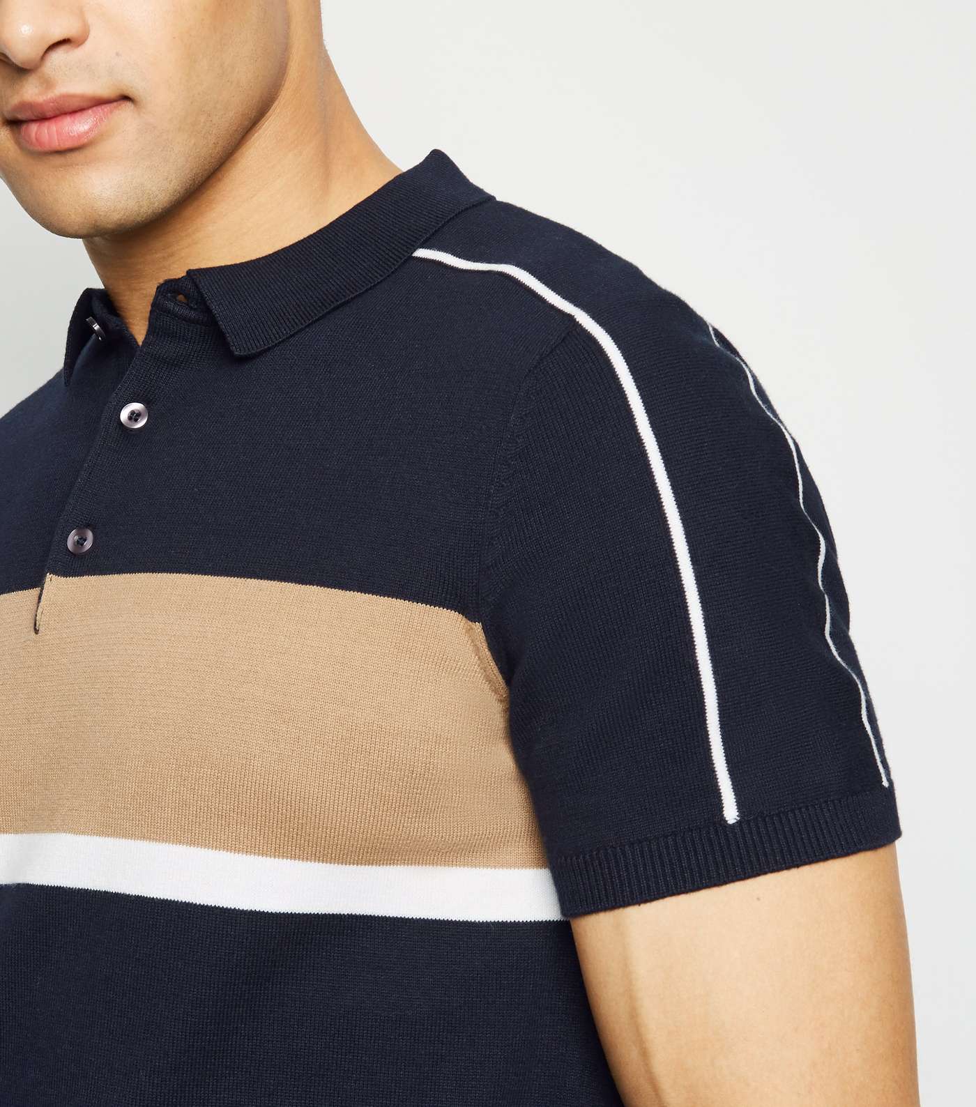 Navy Short Sleeve Colour Block Polo Shirt Image 5