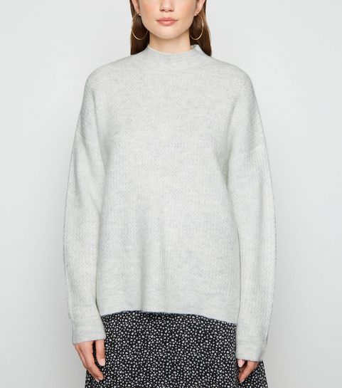 Pale Grey Stitch Knit High Neck Jumper
