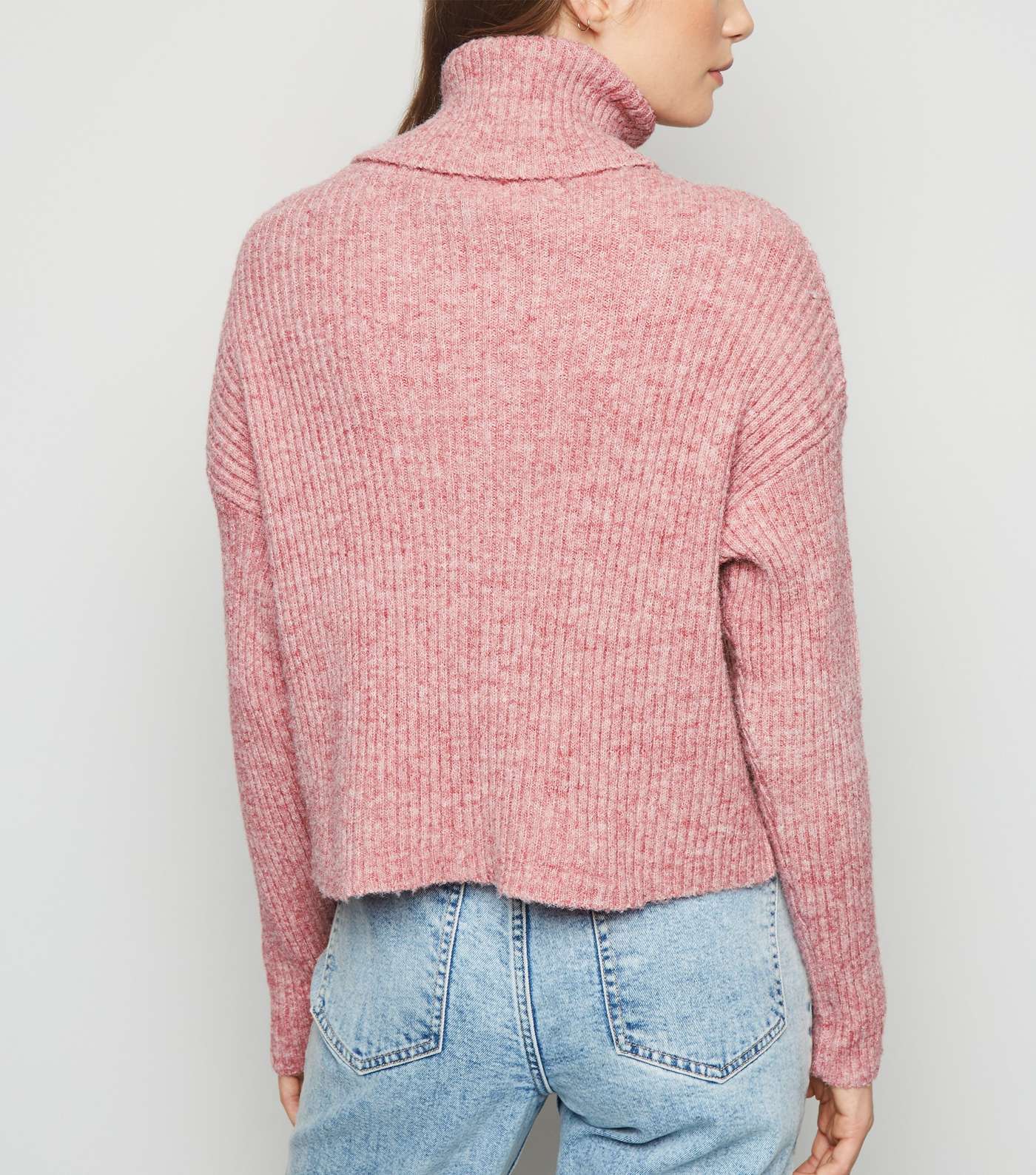 Mid Pink Ribbed Knit Roll Neck Jumper Image 3