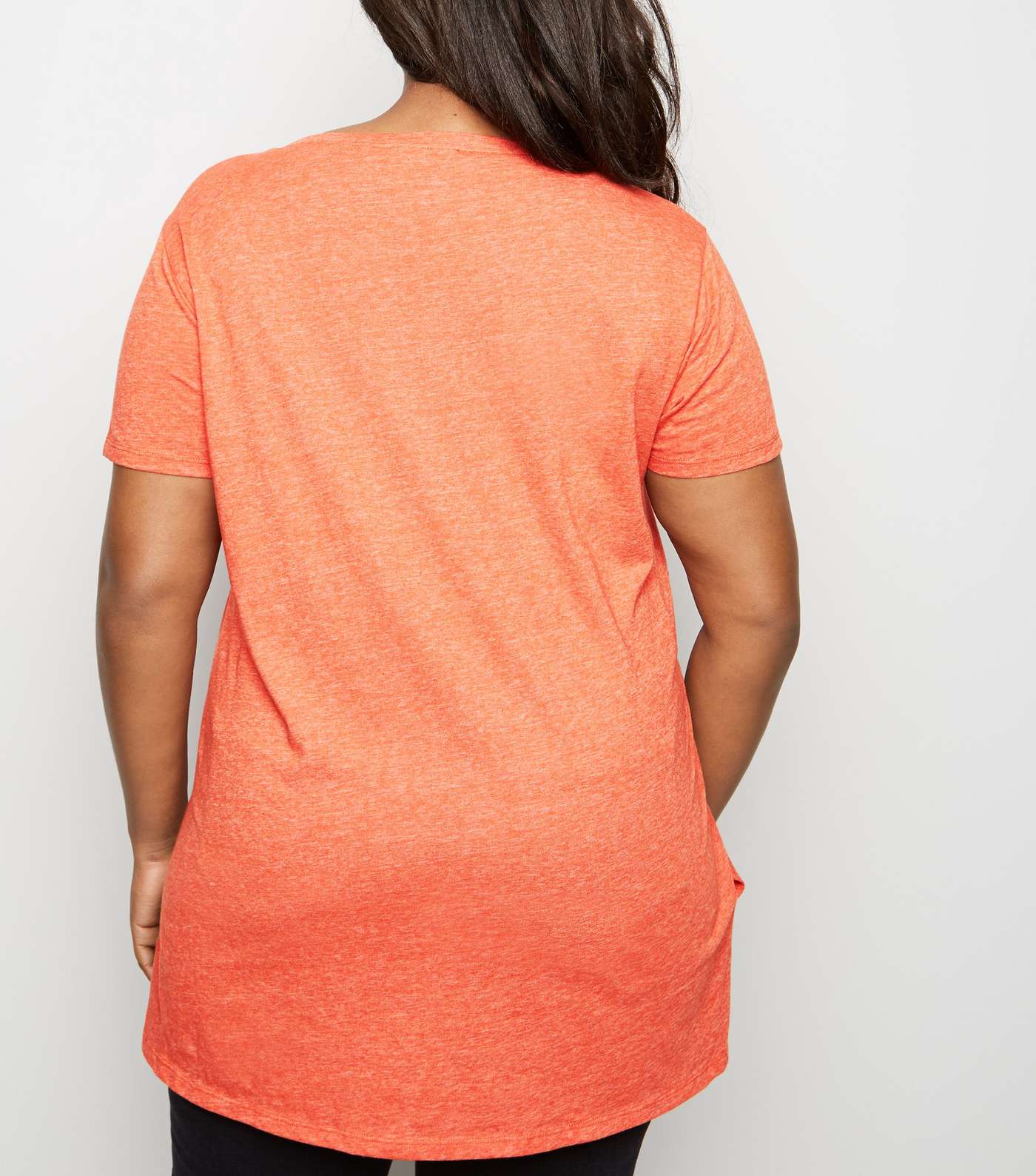Curves Bright Orange V Neck Step Hem T-Shirt Image 5