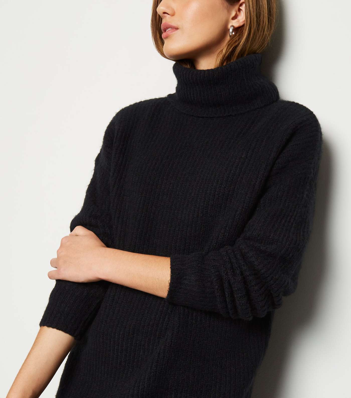 Black Slouchy Roll Neck Jumper Image 3
