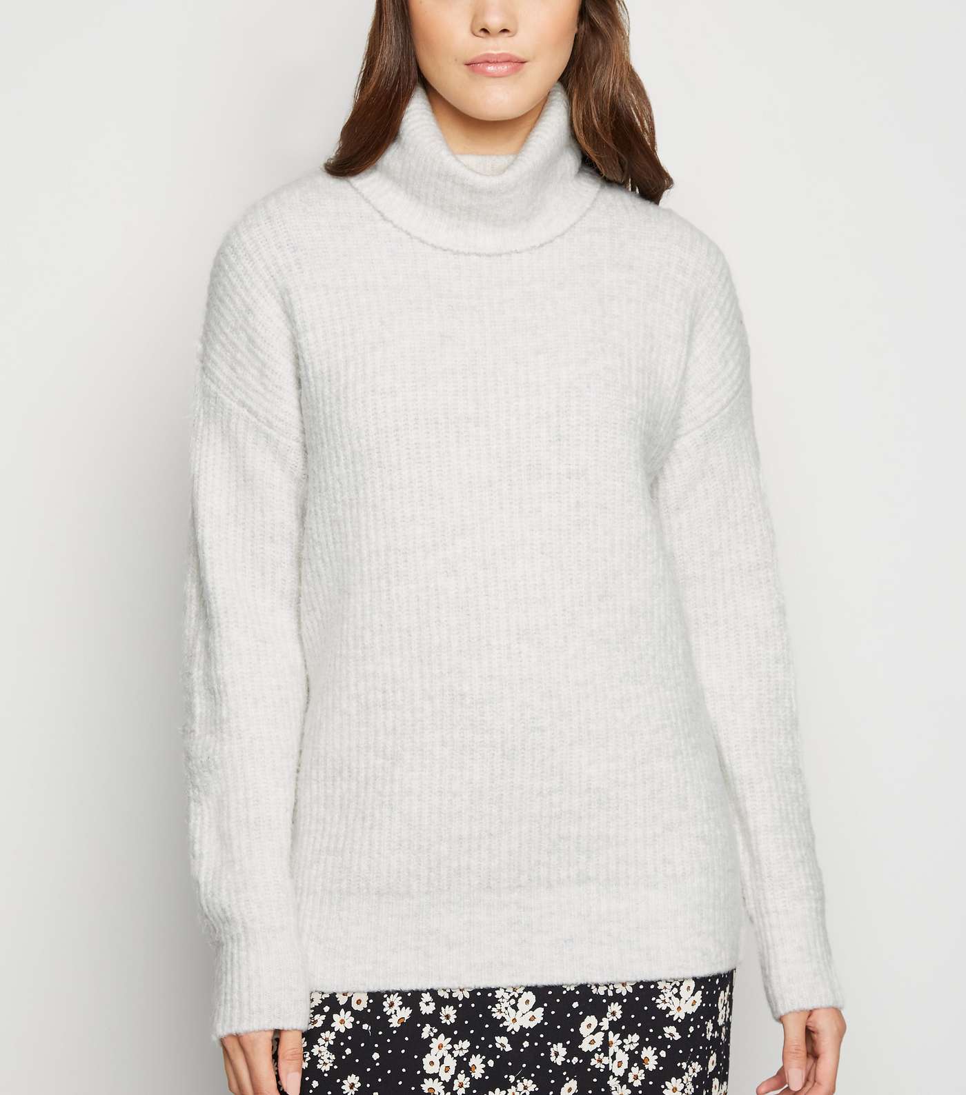 Pale Grey Slouchy Roll Neck Jumper