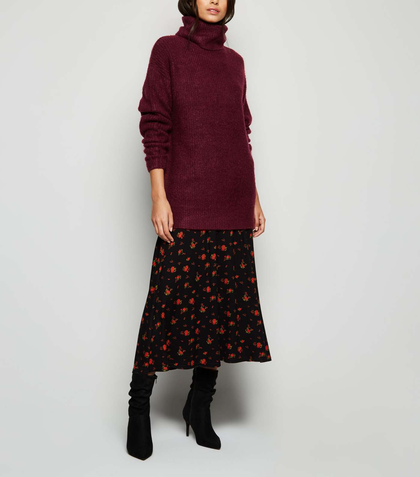 Burgundy Slouchy Roll Neck Jumper Image 3