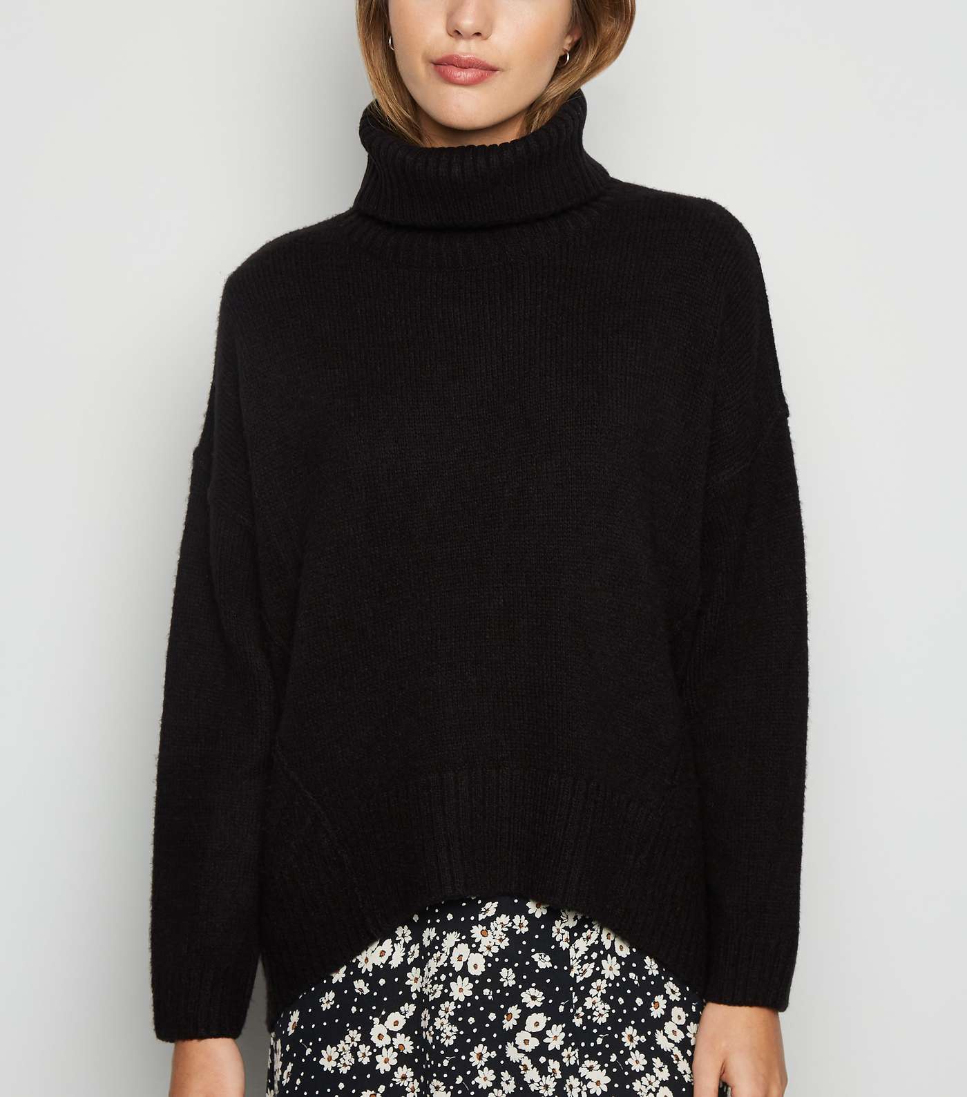 Black Slouchy Roll Neck Batwing Jumper