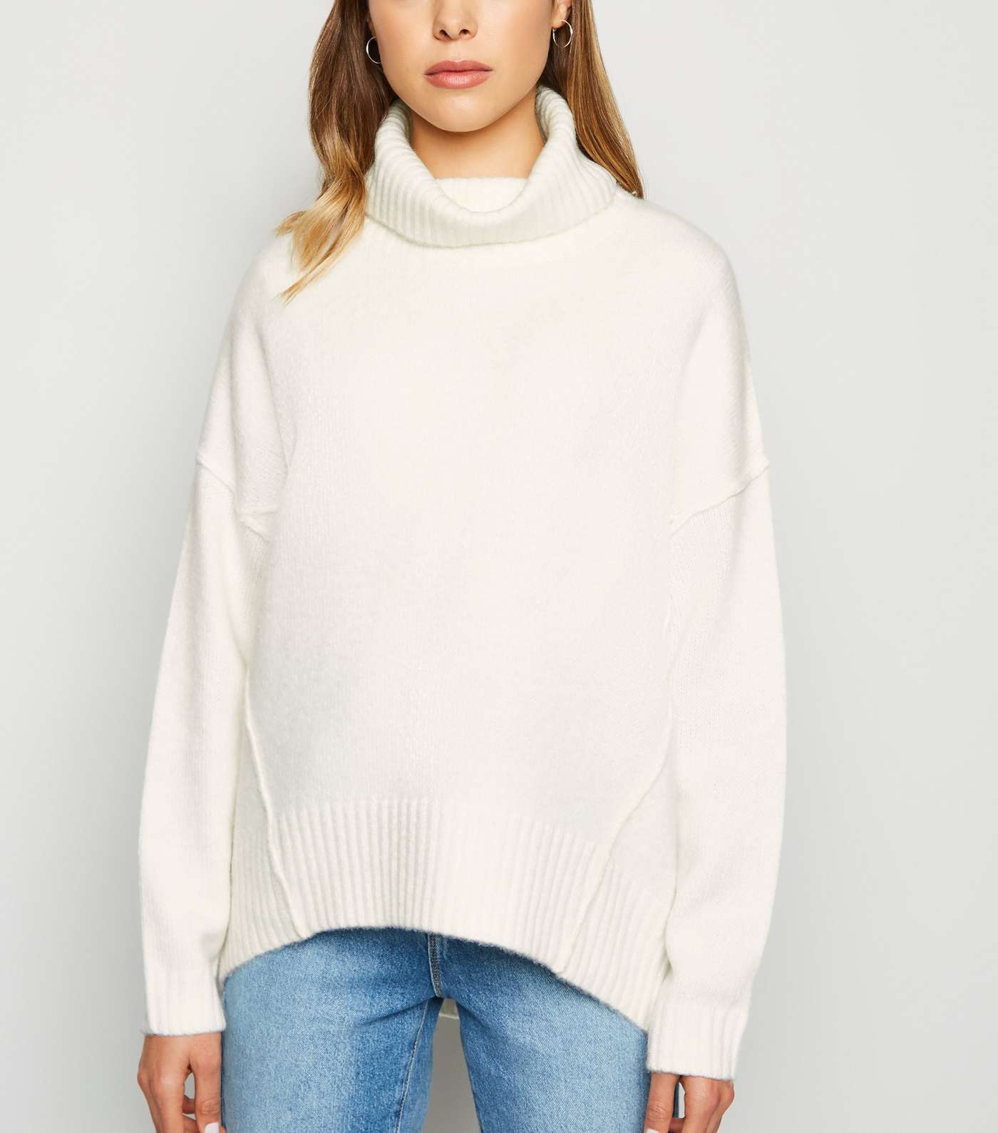 Off White Slouchy Roll Neck Batwing Jumper