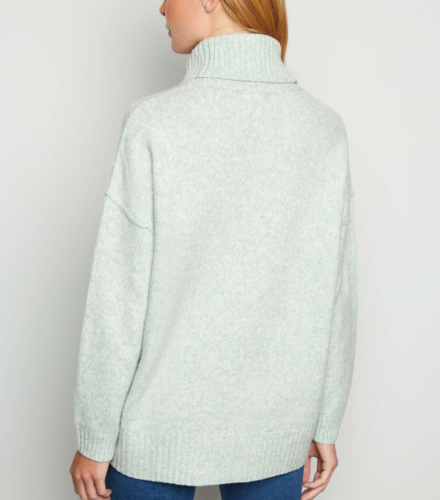 Mint Green Slouchy Roll Neck Batwing Jumper Image 3