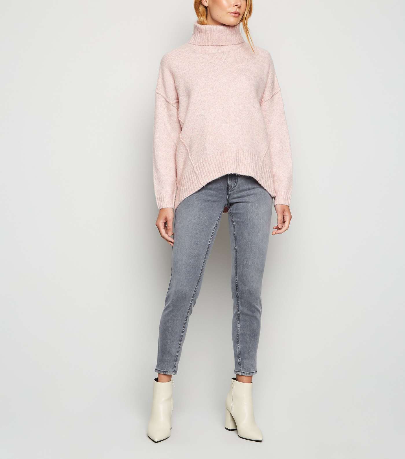 Mid Pink Slouchy Roll Neck Batwing Jumper Image 2