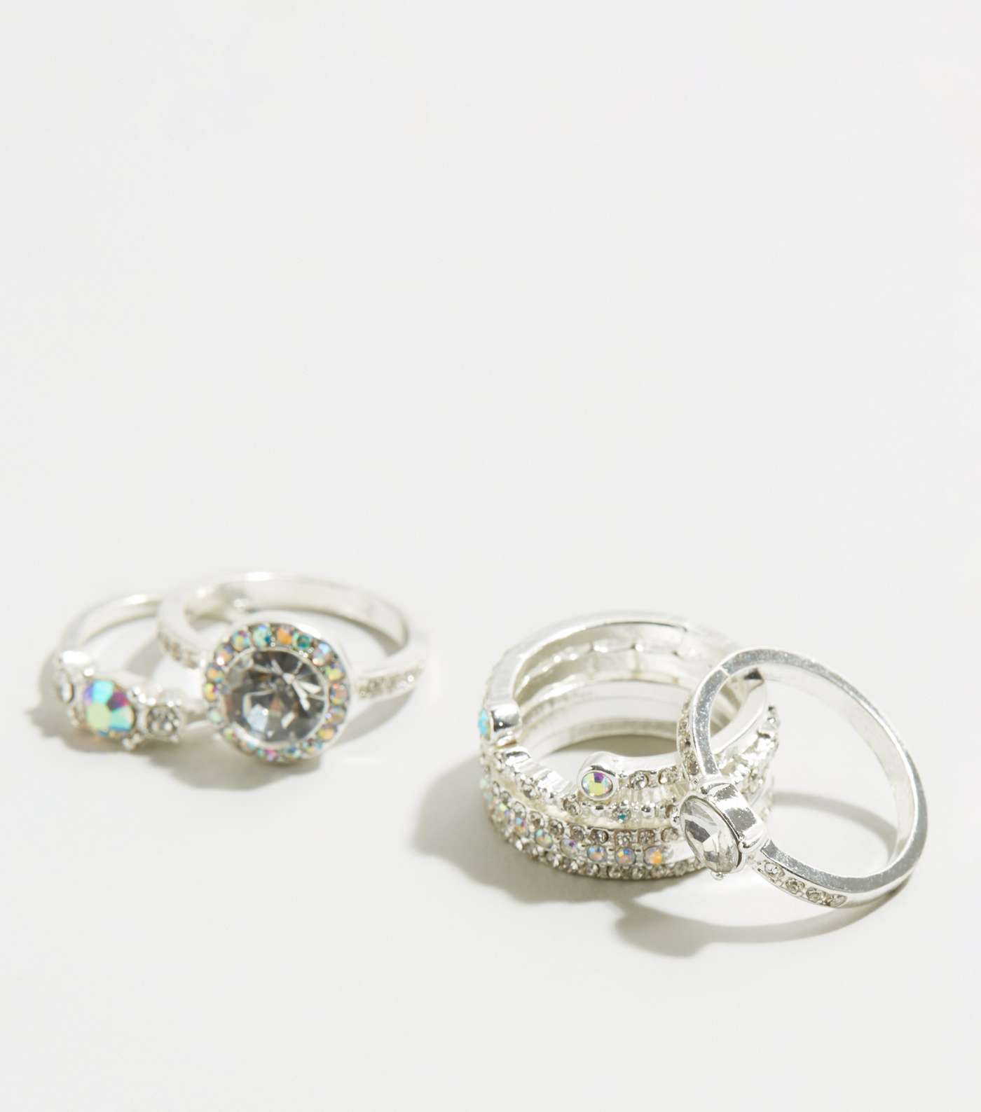 8 Pack Silver Premium Diamanté Rings Image 2