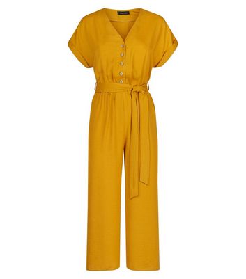 Mustard Herringbone Tie Waist Jumpsuit New Look