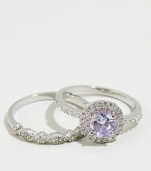 Bagues argentées à superposer en zircone cubique