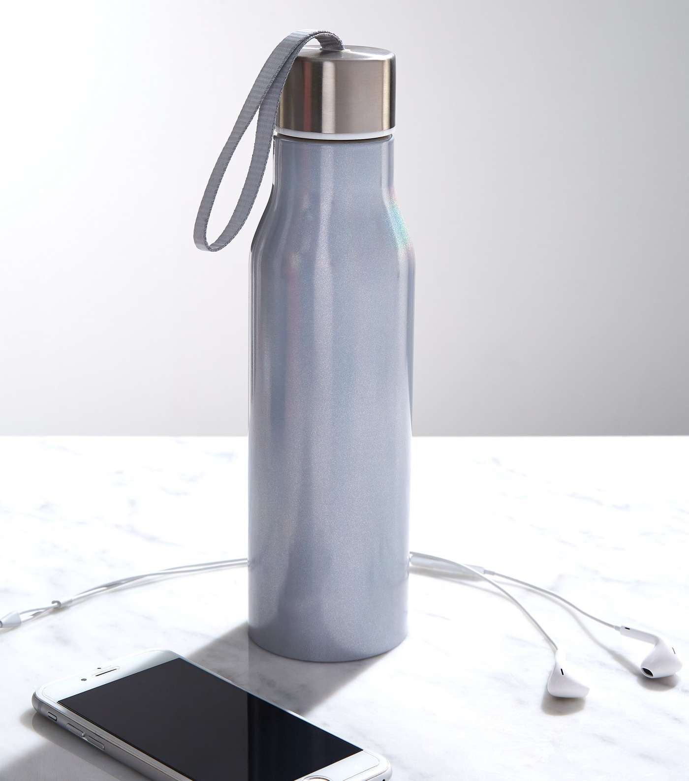 Silver Glitter 500ml Metal Water Bottle Image 2