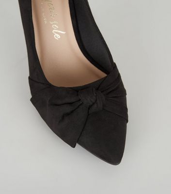 Black Suedette Bow Front Court Shoes 