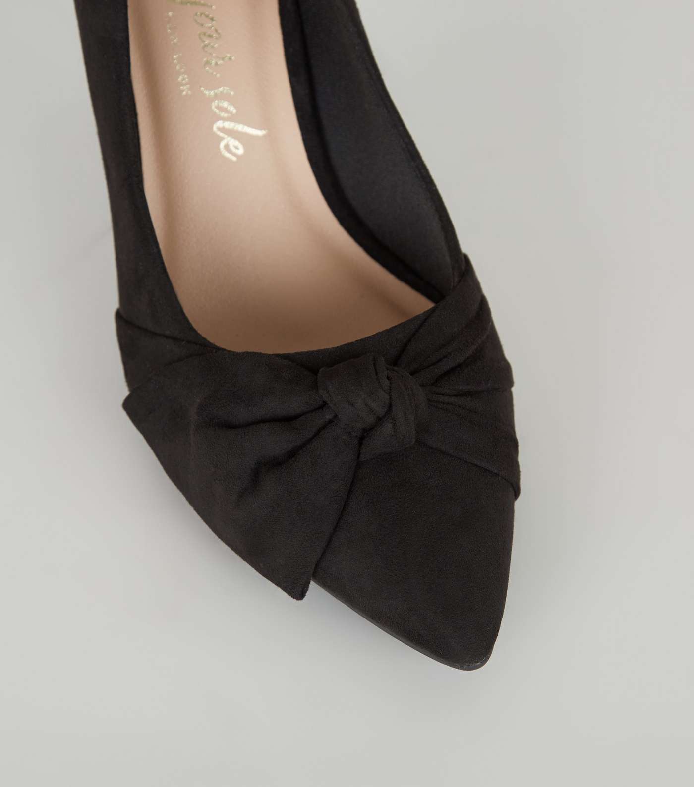 Wide Fit Black Suedette Bow Front Court Shoes Image 4