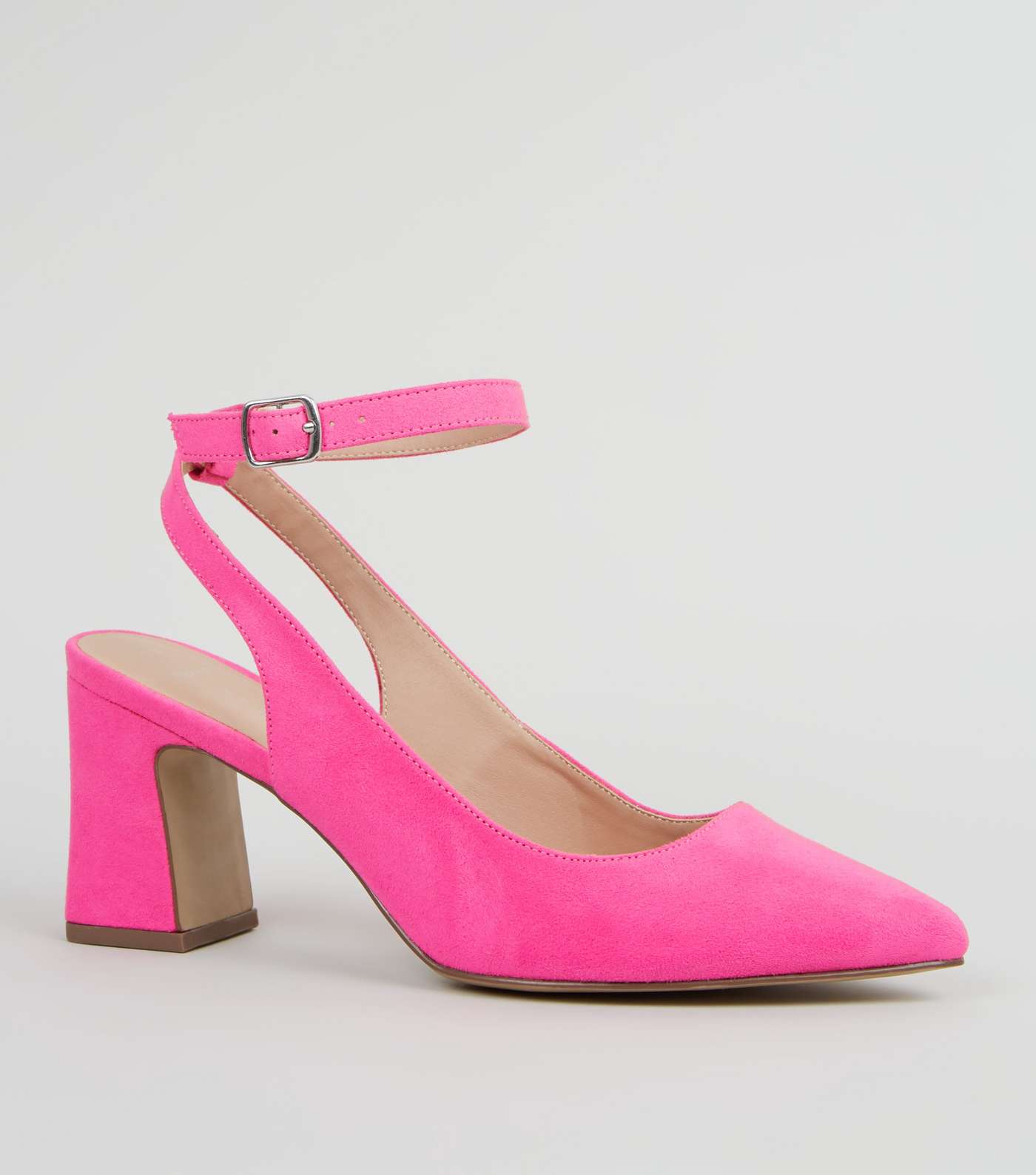 Wide Fit Pink Suedette Flared Block Heels