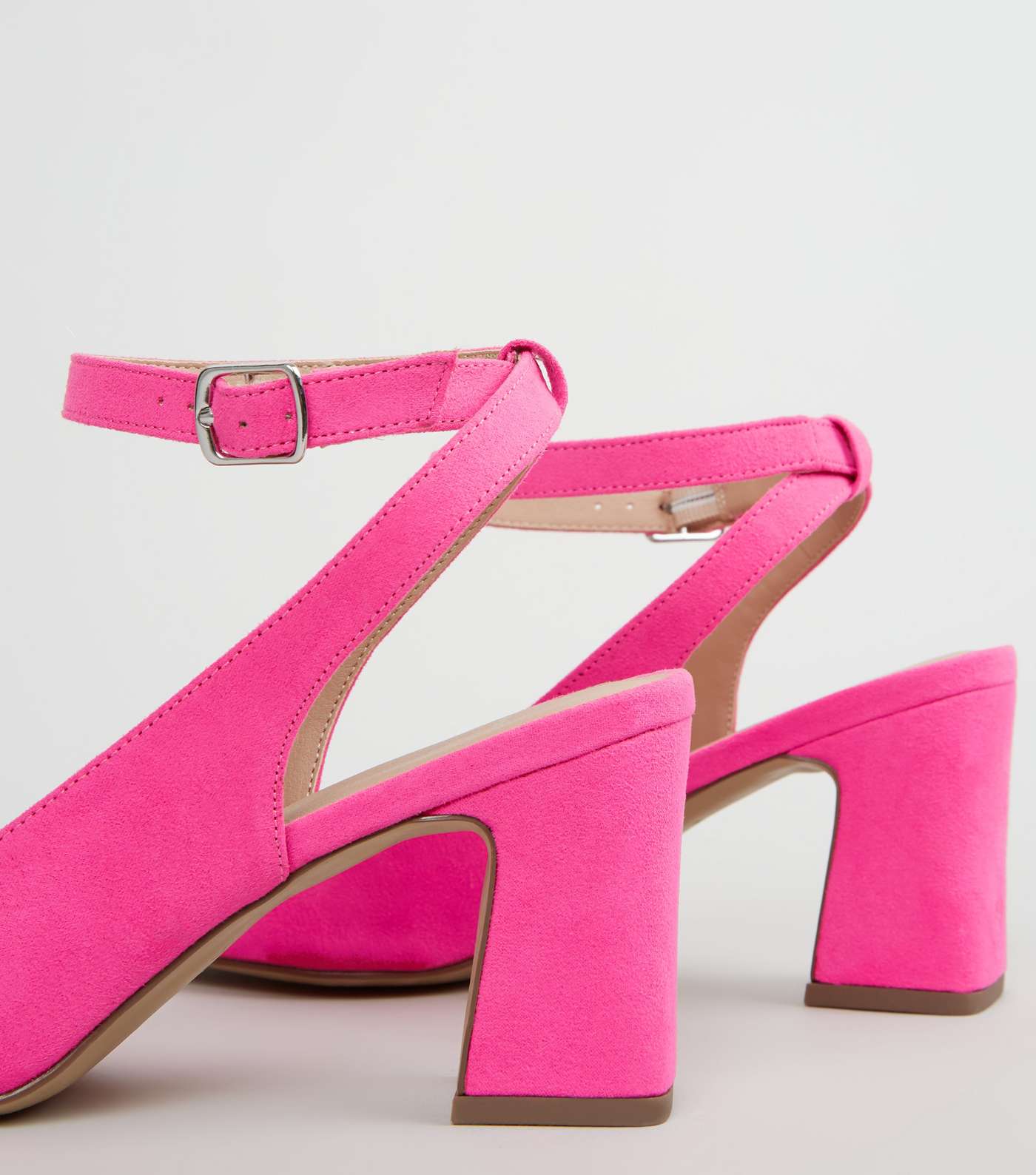 Wide Fit Pink Suedette Flared Block Heels Image 3