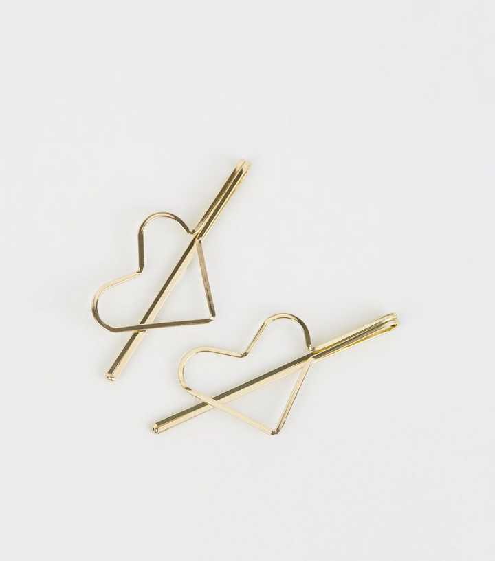 2 Pack Gold Heart Hair Slides