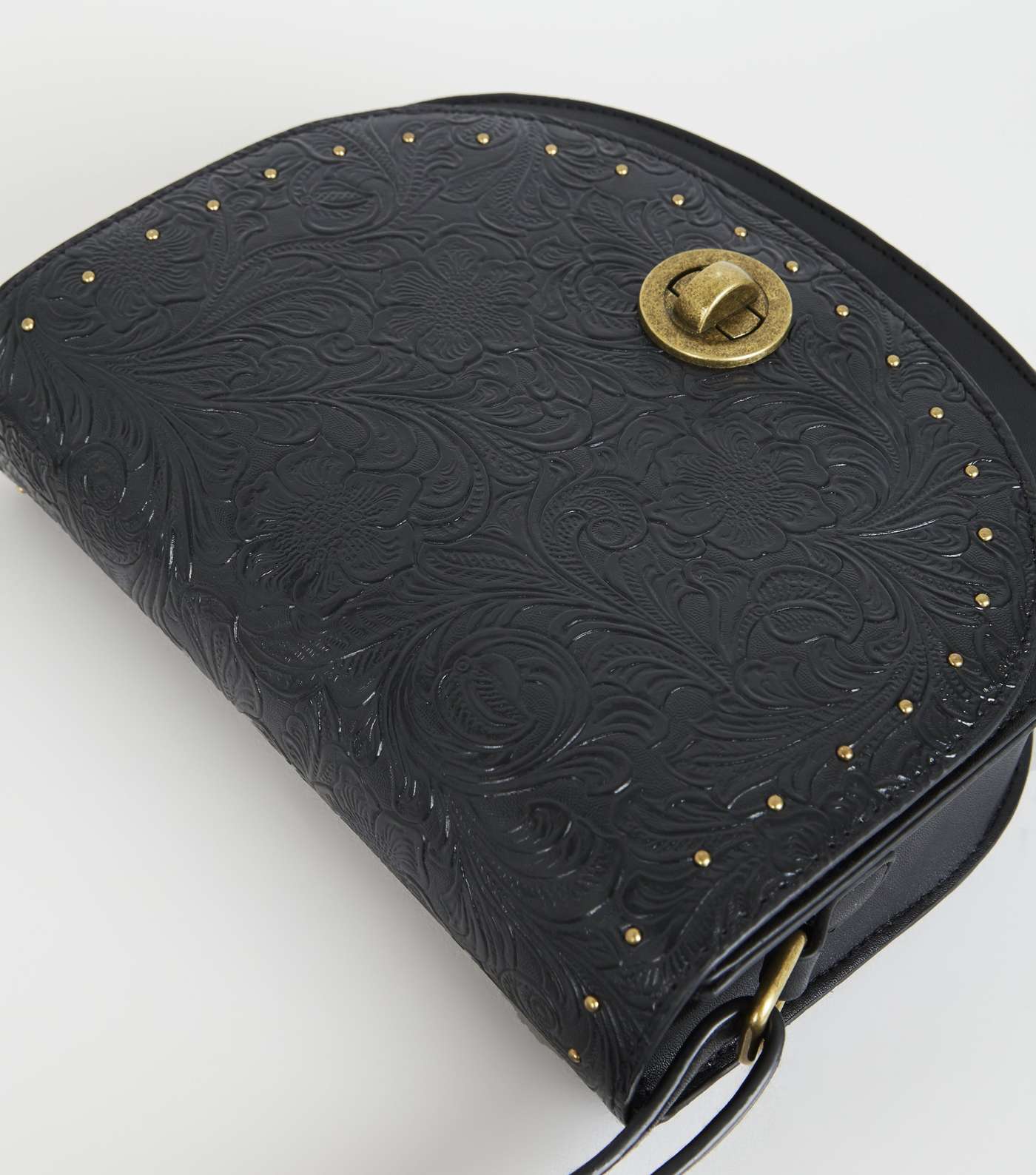 Black Leather-look Floral Embossed Bag Image 4