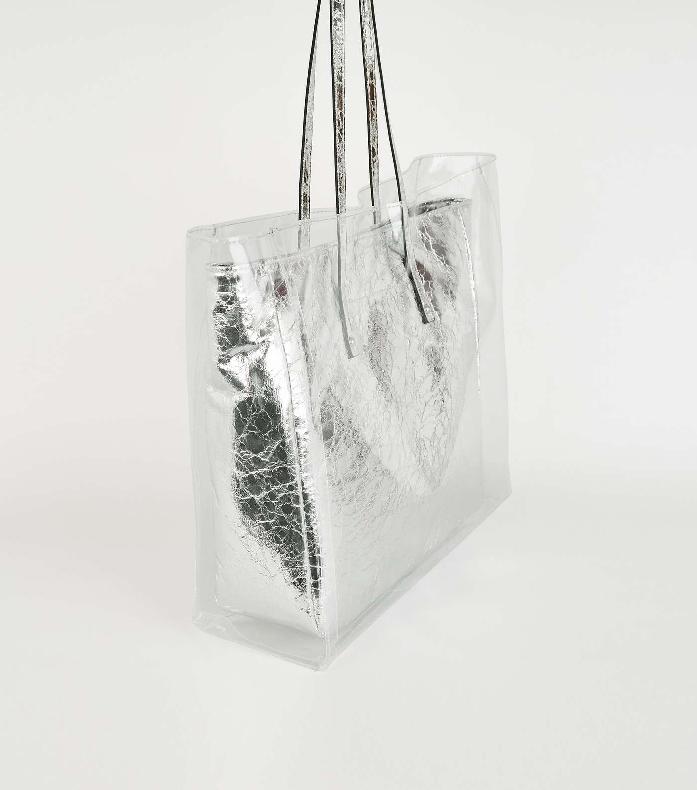 Silver Clear Layer Crinkle Tote Bag Image 4