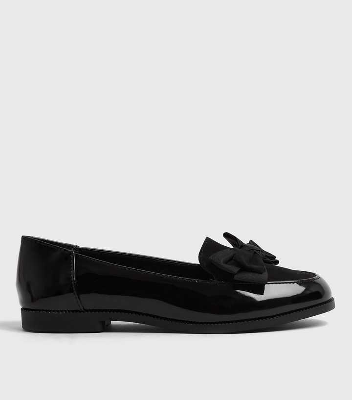 Black Patent Bow Front Loafers