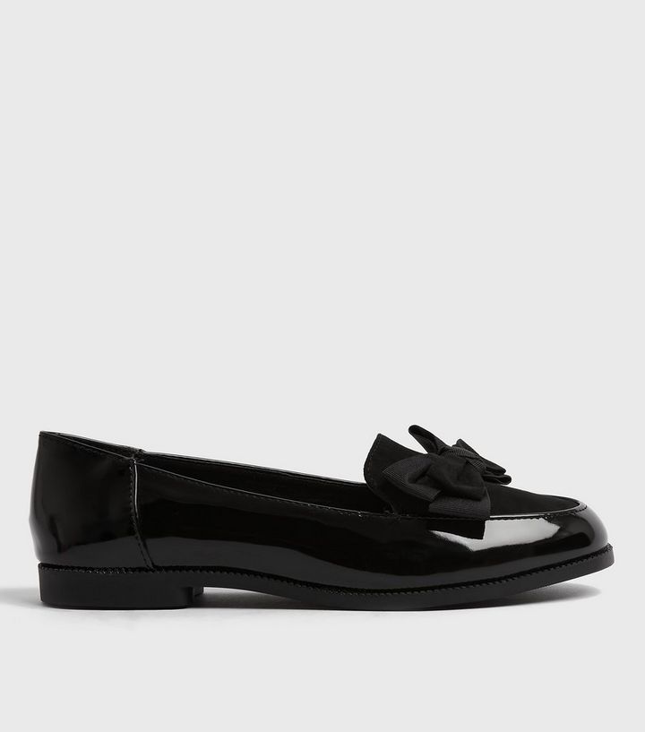 Black Patent Bow Loafers | New Look