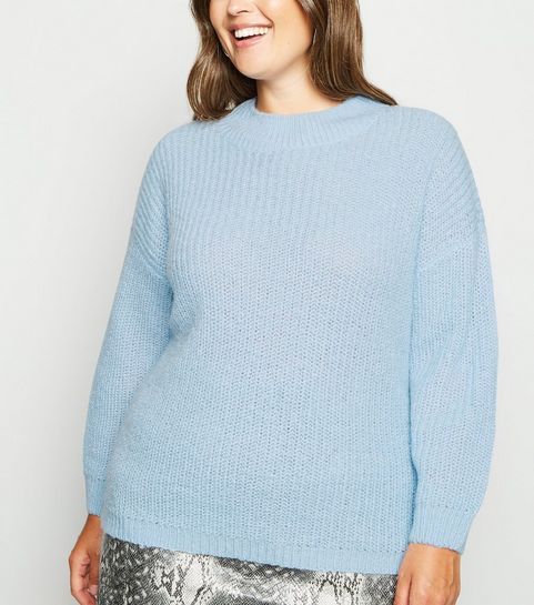 Curves - Pull bleu pâle coupe droite à col choker