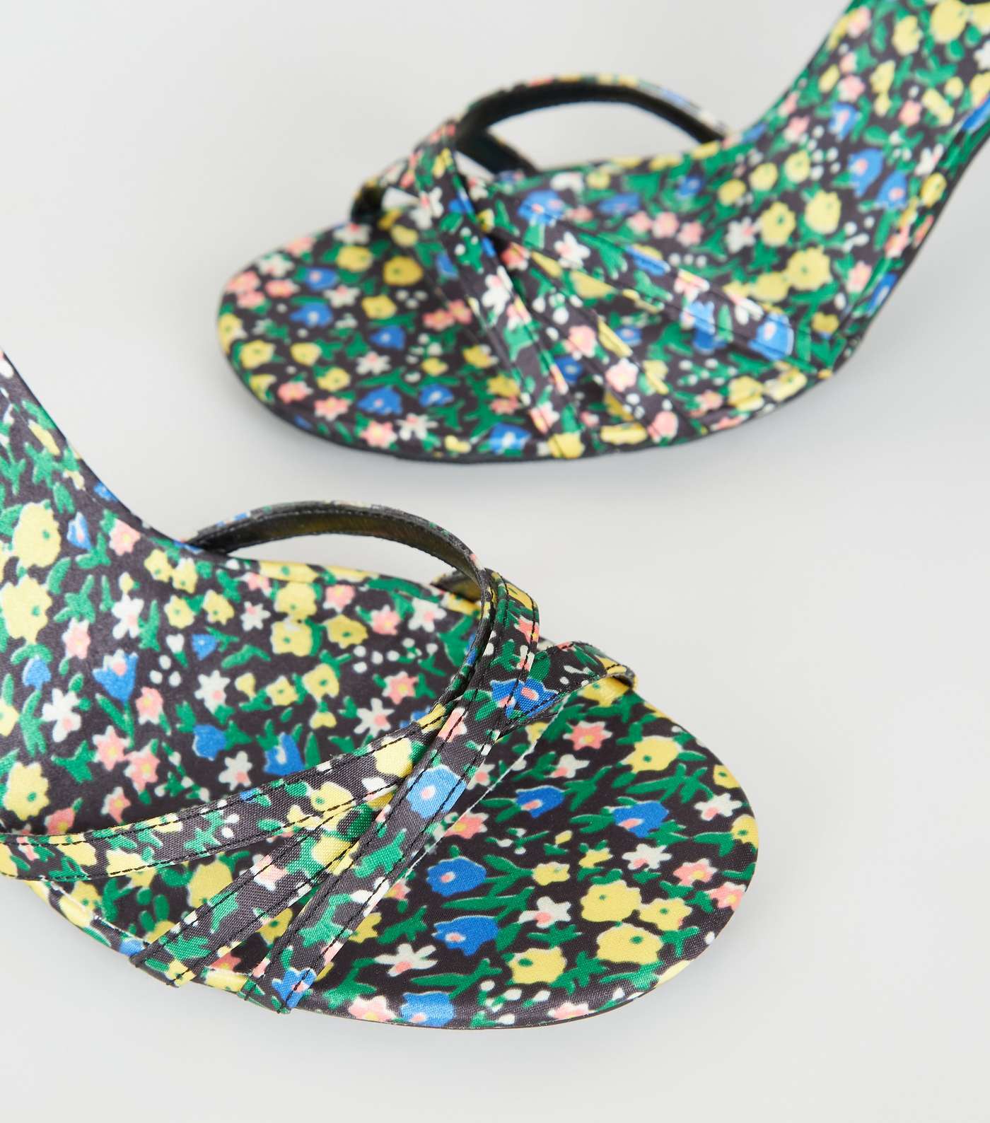 Multicoloured Satin Floral Strappy Stiletto Heels Image 3
