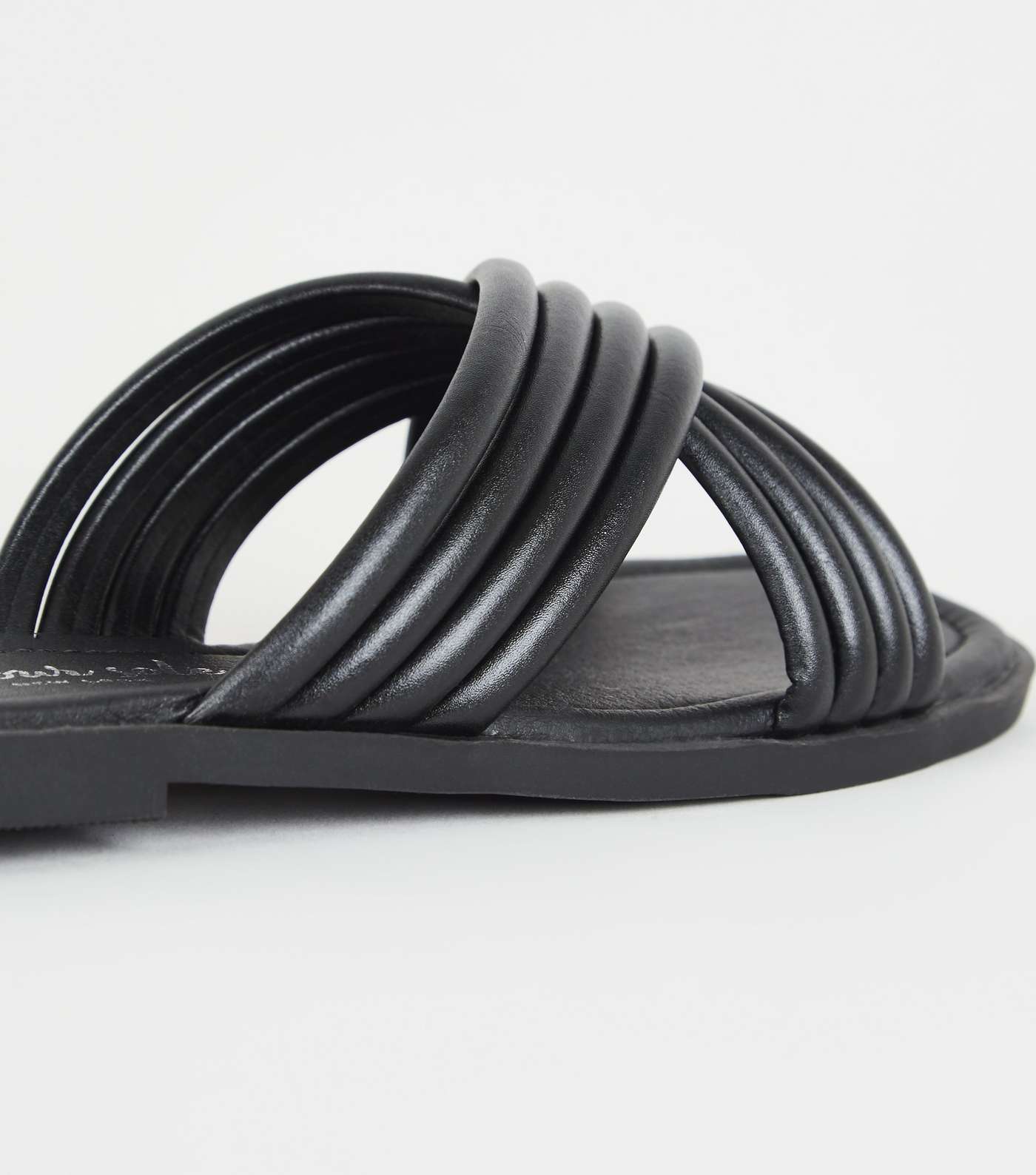 Black Leather-Look Tube Cross Strap Sliders Image 3
