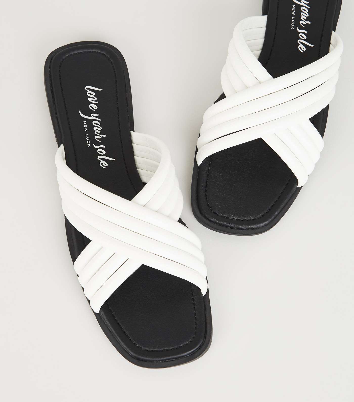 White Leather-Look Tube Cross Strap Sliders Image 4